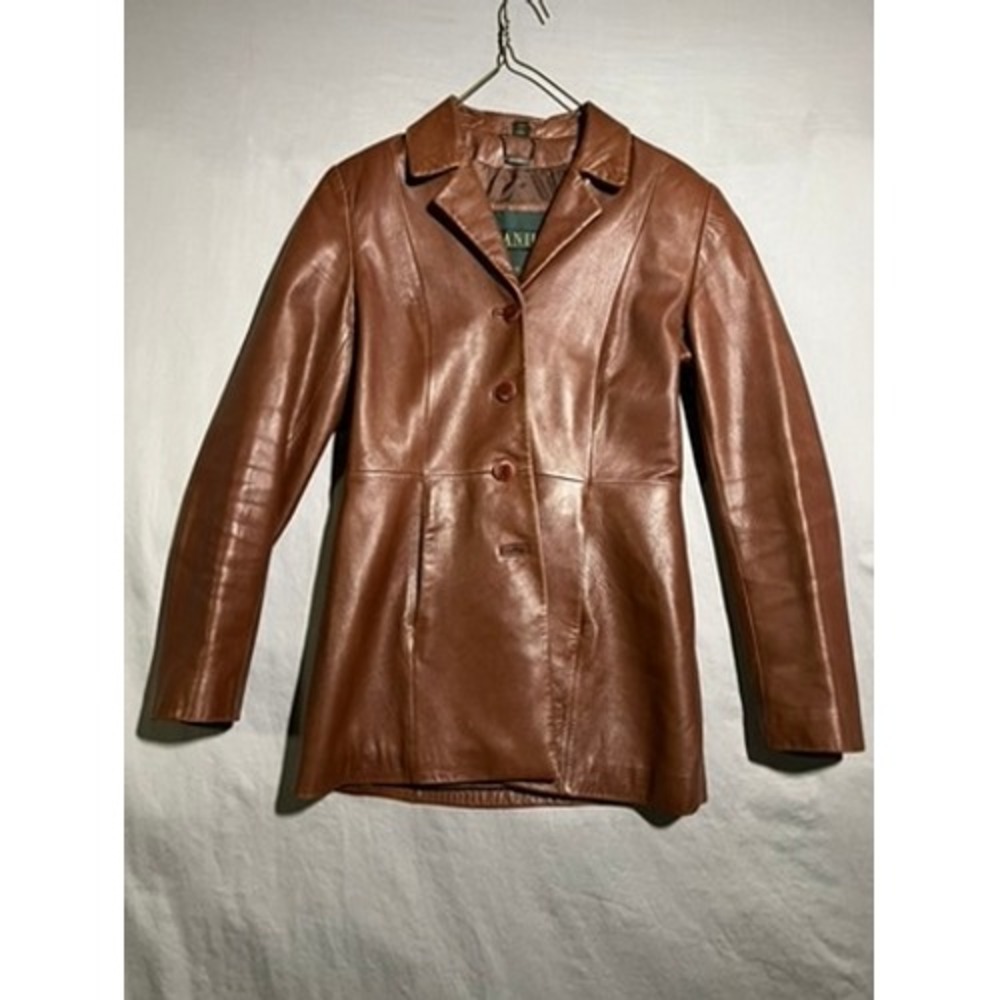 Danier Canada Womens Cognac Brown Genuine Leather Blazer Jacket Size 2 2779